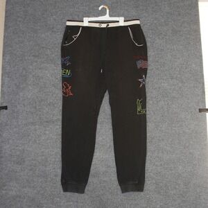 Bornfly Pants Mens L Black Joggers Graphic Print Elastic Waist Drawstring